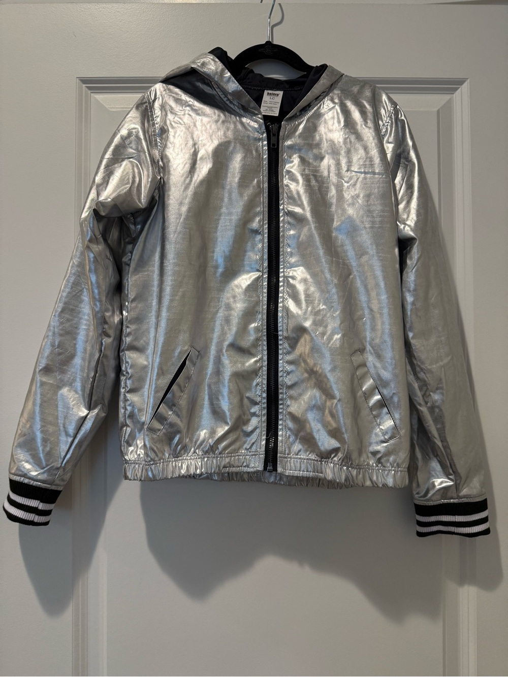 Balera, Hooded, Silver Bomber Jacket, Size LC